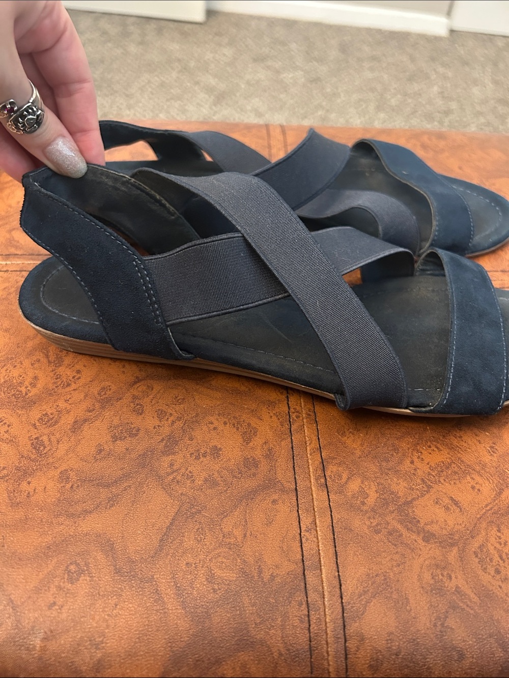 Navy Strappy Elastic Sandals - Picture 4 of 6